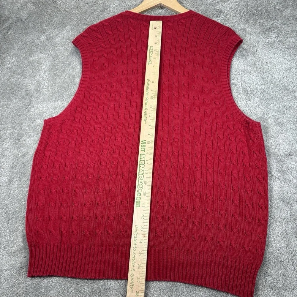 Vintage Polo Ralph Lauren Sweater Vest Mens XL Red Cable Knit‎ V Neck Preppy 90s